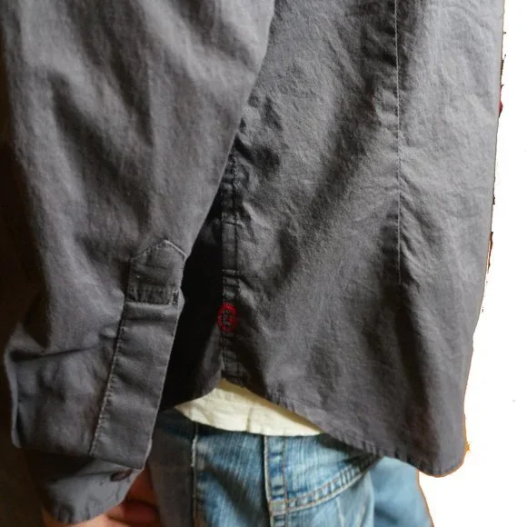 GUESS JEANS Button Down Ruffle Tuxedo Shirt Grey - Picture 5 of 12